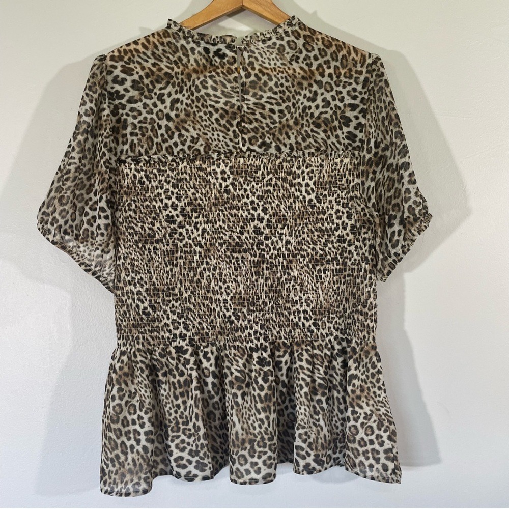 Torrid Smocked Peplum Keyhole Leopard Top - Picture 2 of 10